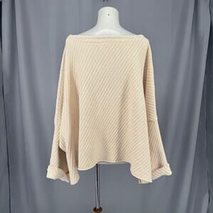 Free People Sweater Cape Womens Medium Beige Rib Knit Boat Neck Dolman Oversized